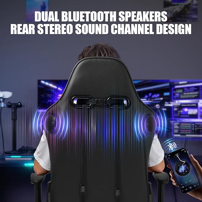 GTPLAYER Gaming Chair with Speakers Video Game Chairs with Footrest for Adults Ergonomic Computer PC Gamer Reclining Chair(Black)