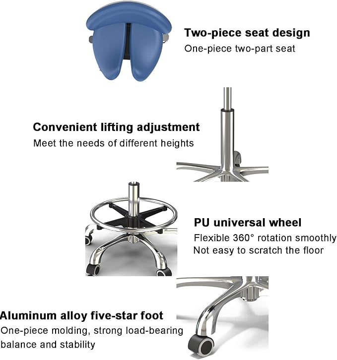 Gaming Chair Computer Chair Saddle Stool Chair with WheelsHeight Adjustable Saddle Seat Stool with BackrestPU Leather Computer ChairSplit Style Desk Ch