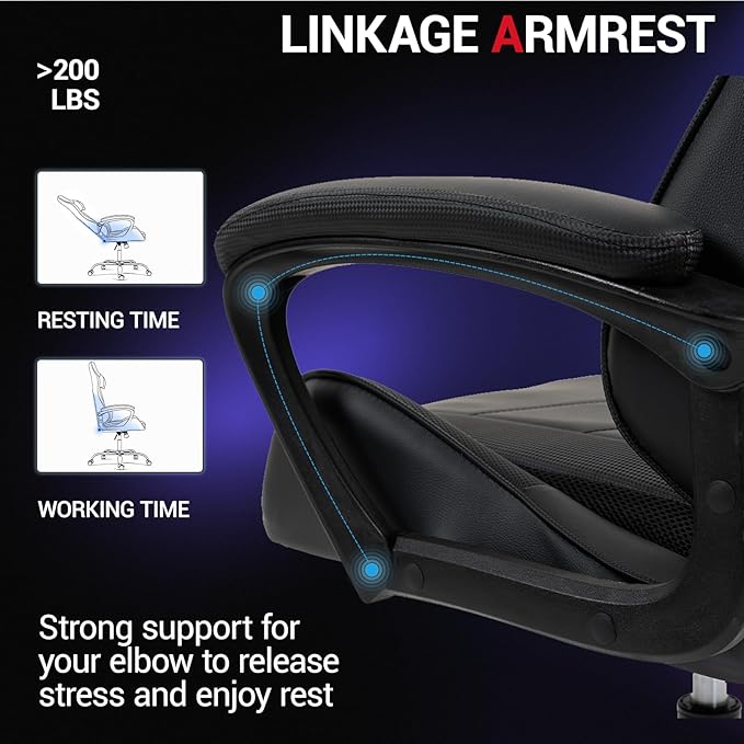 Ergonomic Massage Gaming Chair — High-Back Reclining Office Chair with Lumbar Support for Adults Height Adjustable PU Leather Black