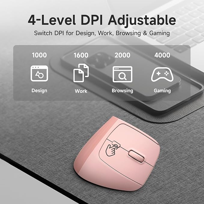 SANWA Wireless Ergonomic Mouse for Large Hands Silent Click Vertical Mice with Removable Wrist Rest 1000-4000 DPI 3-Device (2.4G + 2 Bluetooth 5.4) Compatible with Mac Windows Laptop PC Pink