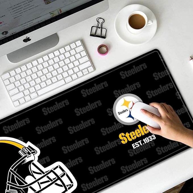 Large Gaming Mouse Pad with Non-Slip Rubber Base for Laptop Computer Desktop KeyboardBlack Design Stitched Edges Mouse Desk Mat for Football Sport Fans