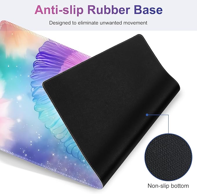 Desk Mat Gaming Mouse Pad Cute Desk Matt Keyboard Wrist Rest for Desktop Anti-Slip Big Mousepad Stitched Edges XXL Large Mouse Pad with Wrist Support for Home Office Computer I Dreamy Colors