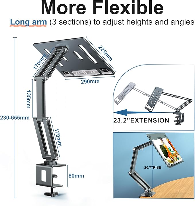 Laptop Mount for Desk Tablet Arm Mount with 360° Rotating Aluminum Laptop Tray Adjustable Foldable Computer Stand/Holder Fit for 11-15 Inch Laptops (Grayish Green)