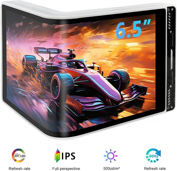 Portable Water Cooling Curved Screen Monitor 6.5 inch 2K 2560×1440 IPS with Magnic Stand External Computer Laptop OLED Monitor for PC Laptop Desktop (White)