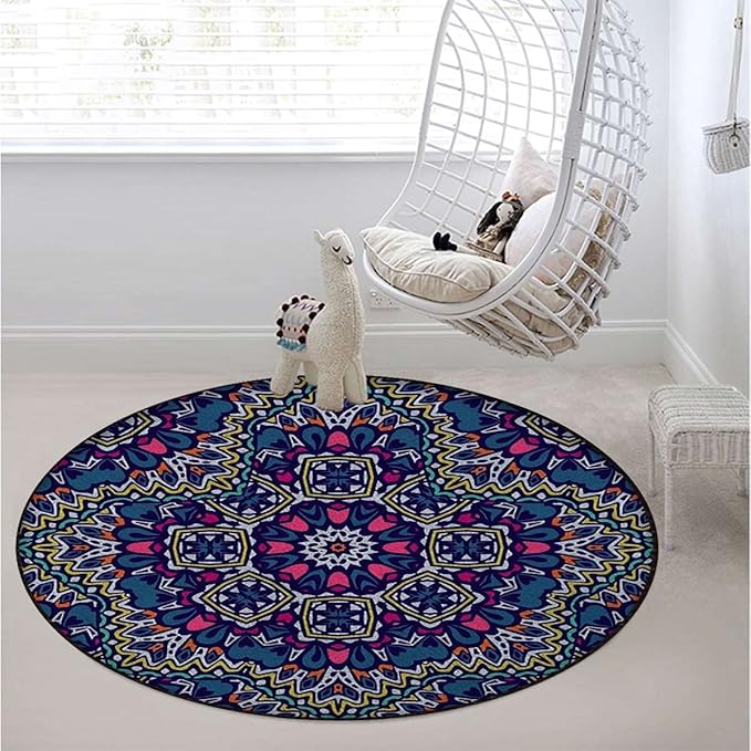 Batik Rug for Kitchen Bathroom Bedroom Living Room -Round Floor Mat Modern Area Rugs Runner Paisley Motif Oriental Feminine Cultural EasternMulticolor Diameter 39.3 in
