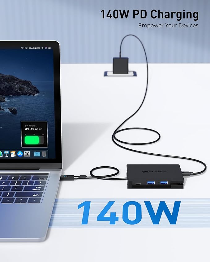 Cable Matters 8-in-1 USB C Hub Multiport Adapter with Dual 4K@60Hz HDMI 140W PD Charging Gigabit Ethernet 10Gbps Data Transfer: 2X USB-C &amp 1x USBA 3.2 Ports (Support ONE External Display on Mac