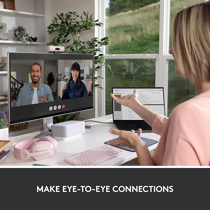 Logitech Brio 500 Full HD 1080p Webcam with Auto Light Correction Dual Noise Reduction Mics Privacy Cover Works with Teams Meet Zoom - Rose
