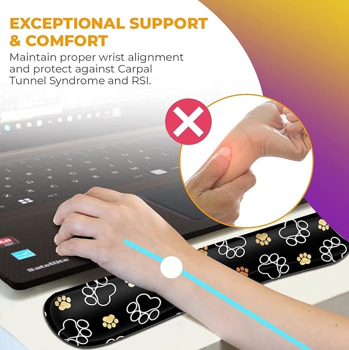 Ergonomic Mouse Pad with Wrist Support Gel Mouse Pad Non-Slip Laptop Computer Keyboard Mousepad for Office &amp Home Cute Cat Paws Design Memory Foam Keyboard Wrist Rest Dog Paw Prints Gold White