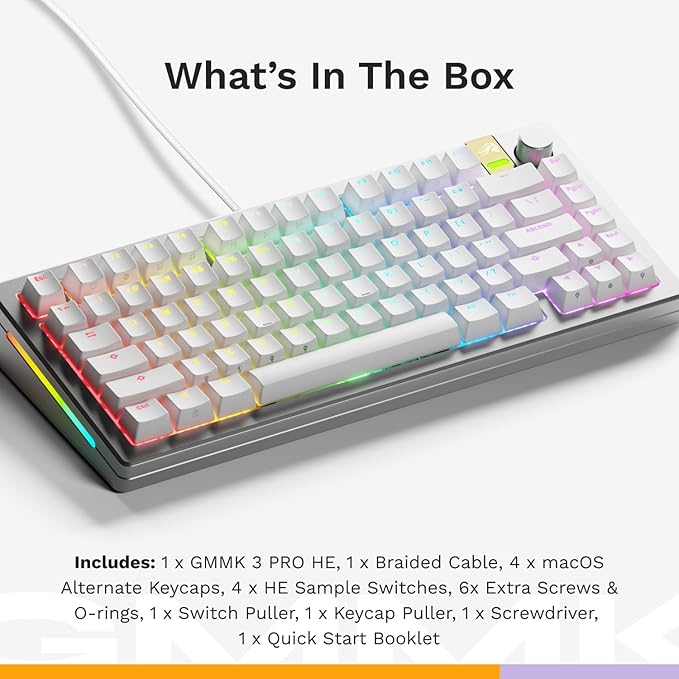 Glorious Gaming - GMMK 3 PRO HE: Rapid Trigger Keyboard Hall Effect Custom Modular Aluminum Body 8K Polling Rate Hotswap MX &amp Magnetic Switches Modular Gasket System ANSI 75% Tenkeyless (Sil