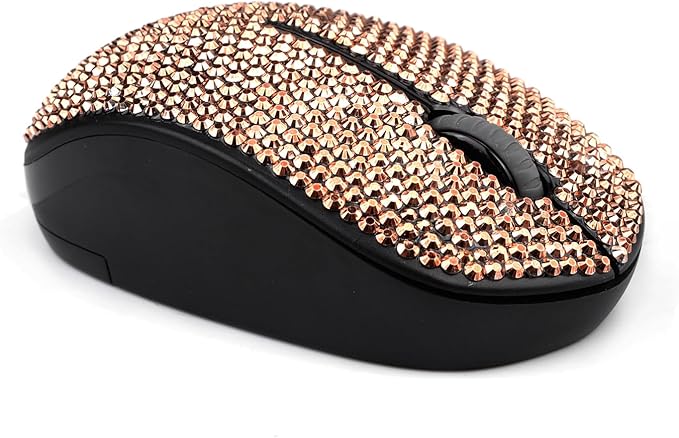 Bling Dazzling 2.4G Wireless Mouse Covered with Crystal Diamond Rhinestone for PC Tablet Laptop Notebook Great Gift idea for Her - Rose Gold