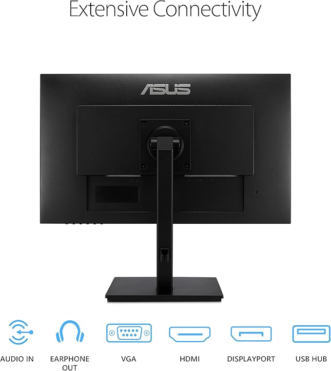ASUS 24”1080P Monitor(VA24DQSB)-Full HDIPS75HzSpeakers Adaptive-Sync Low Blue Light Flicker Free VESA Mountable Frameless HDMI DisplayPort VGA USB hub Height Adjustable Black12.8x21.3x2.1