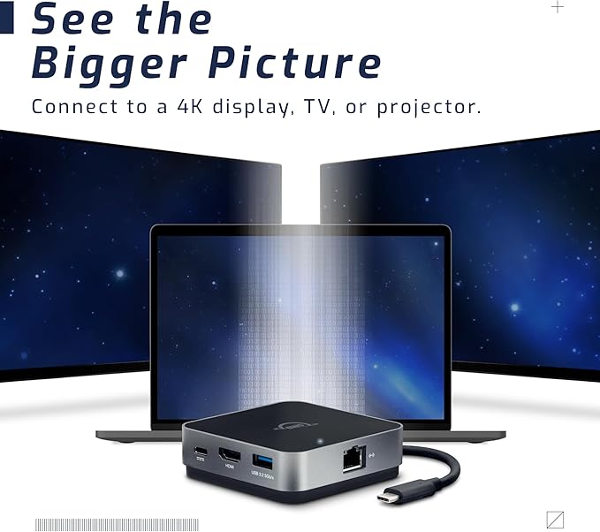 OWC USB-C Travel Dock E 6 Port Bus-Powered USB Type-C 100W Pass Through one 4K Display (2) USB 3.2 Type-A HDMI SD Card Gigabit Ethernet Compatible with Thunderbolt Devices