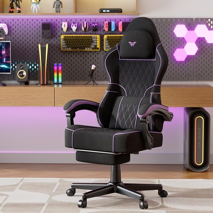 Soontrans Velvet Fabric Gaming Chair Racing Office Computer Desk ChairErgonomic Gamer Chair for Adult High Back Comfortable Video Game Chair with Footrest and Massage Lumbar Cushion