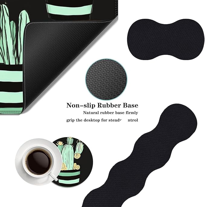 Mouse PadLarge Desk Mat Set 4in1 XL Mousepad + Keyboard Wrist Rest+Mouse Wrist Rest+Coaster with Ergonomic Desk Pad for Home Office Table Computer Cover -Cactus Pattern