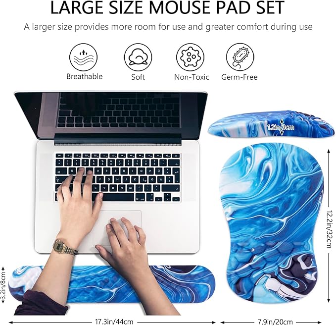 Mouse Pad Wrist Support Laokiiy 2 in1 Keyboard Wrist Rest+ Ergonomic Mouse Pad Non-Slip Wrist Rest for Computer Keyboard Made Easy Typing &amp Relieve Wrist Pain Ocean Blue
