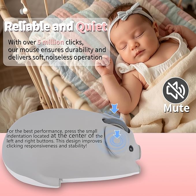Cute Pig Design Wireless Mouse - Dual Mode Bluetooth &amp USB Silent Operation Ergonomic Ideal for Laptops &amp PCs for Animal Lovers and Family (Gray)
