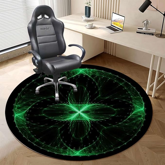 Multicolor PU Leather Gaming Chair Mat Chair Mat for Hardwood Floor Bohemian Interlace Circles Round Floor Mats for Office Chair Computer Desk Anti Slip Geometric Pattern Diameter 55 in