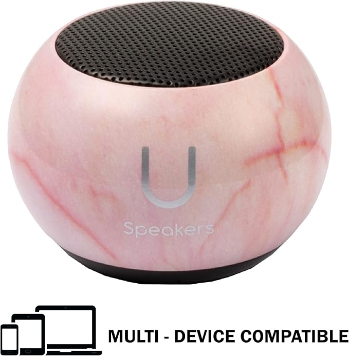 Fashionit U Speakers Mini Bluetooth Computer Speaker 2-Pack Bundle with Matching Speaker Built-in Mic &amp Selfie Remote Control for Workspace Desktop Laptop Mobile Tablet PC - Pink Marble