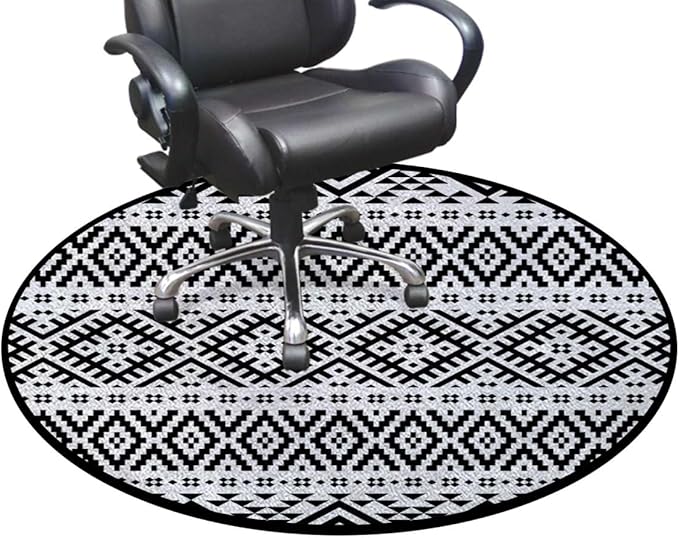 Black and White Round RugCircle RugFarmhouse Distressed Non Slip Area Rug Round Rugs for Living Room Kitchen Bedroom Bathroom Geometric Design Triangles Squares Diameter 39.4 in