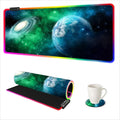 ARTSO Large RGB Gaming Mouse Pad Led Big Mouse mat with 14 Light Modes Extended Soft Computer Keyboard Mat Non-Slip Rubber Base Green Planet Nebula