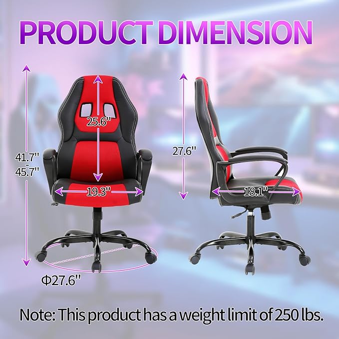 Gaming Chair Office Chair Adjustable Ergonomic High Back Massage Computer Desk Chairs with Lumbar Support PU Leather Racing Chairs Rolling Swivel for Adult &amp TeenRed