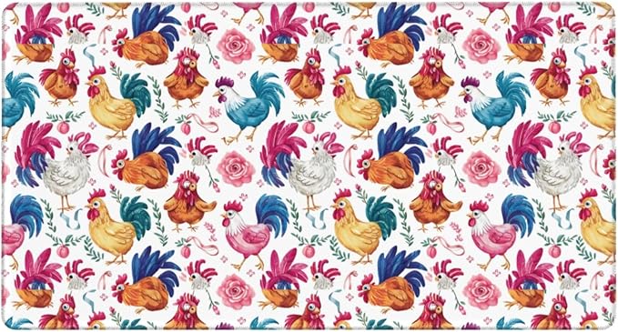 Chicken Flower Pattern Mouse Pad Non Slip Large Desk Keyboard Mat Gaming Protection Pad 16X29.5 Inch