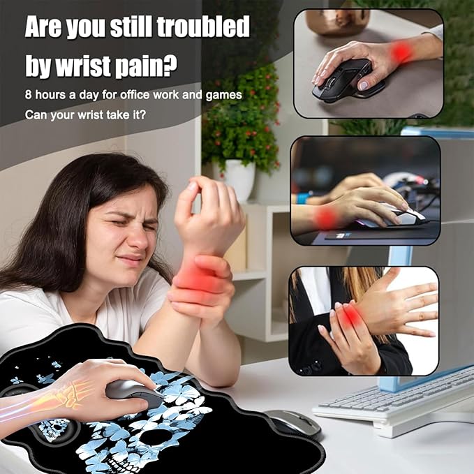 Desk Mat Mouse Pad with Wrist Rest 4-in-1 Large Mouse Pads for Desk Ergonomic Mouse Pad and Keyboard Wrist Rest Gaming Keyboard Mat for OfficeButterfly Skull