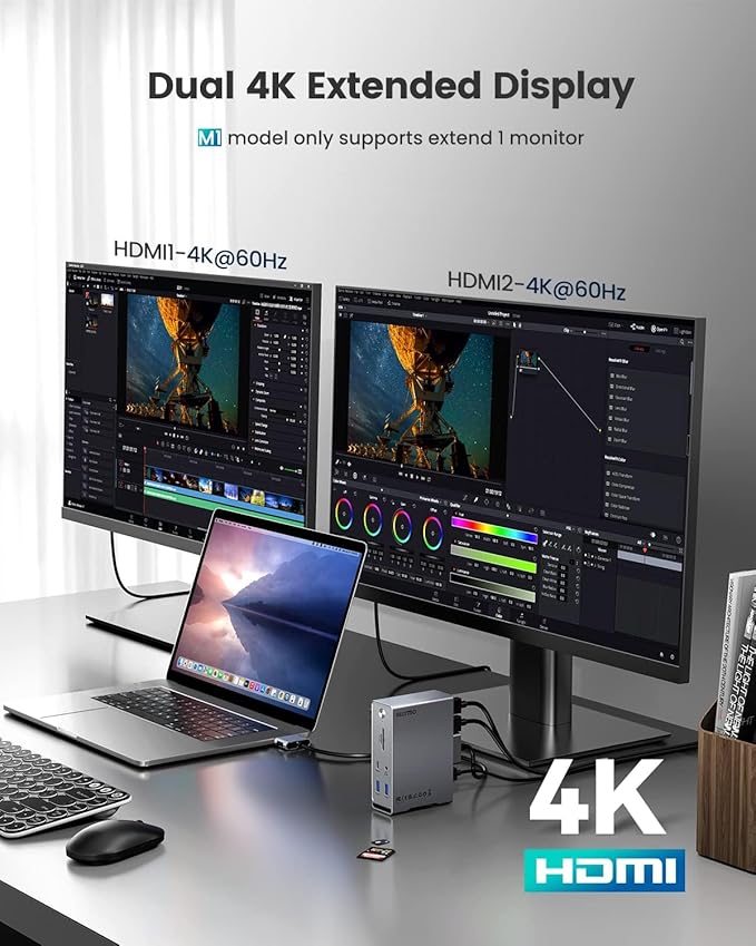 MacBook Pro Docking Station 14-in-2 Dual USB C Docking Station Dual Monitor for MacBook Pro (Not M1) with Dual 4K HDMI 60Hz 10Gbps USB A/C3 USB 3.02USB 2.0 RJ45 Audio SD/TF Slots 100W PD