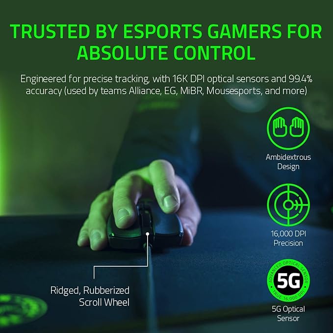 Razer Viper Ultralight Ambidextrous Wired Gaming Mouse: Fastest Mouse Switch in Gaming - 16000 DPI Optical Sensor - Chroma RGB Lighting - 8 Programmable Buttons - Drag-Free Cord