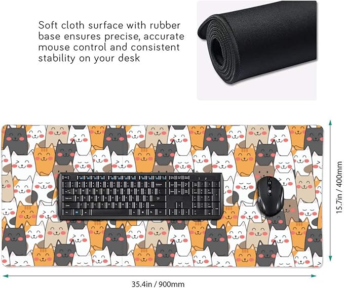 Cats Large Mouse Pad Gaming Mousepad with Wrist Support Rubber Computer Keyboard Mat for Desk Laptop Non-Slip Full Deskmat Protector Waterproof Writing Pad Office Home 16x35.5 in