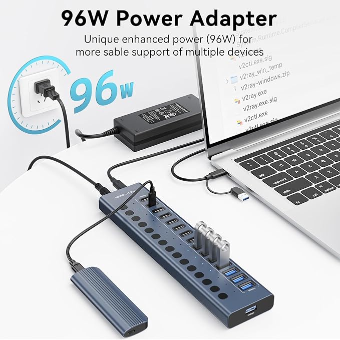 Powered USB 3.2 Hub ACASIS 16 Ports USB 3.2 Hub(8 USB-A 3.2 Ports+8 USB-C 3.2 Ports) Aluminum USB Hub Powered with 96W Power Adapter USB Hub for PC/Laptop Computer Flash Drive Printer Camera