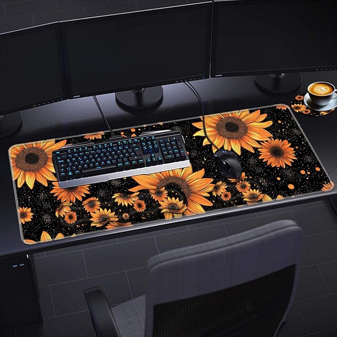 Keyboard Wrist Rest SetMemory Foam Wrist Support Mouse Pad31.5x11.8 Desk Mat for Comfortable Typing &amp Pain ReliefNon-Slip Base for Office &amp Home Use - Sunflower