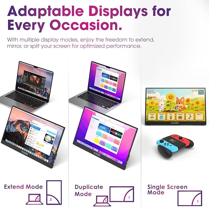 Kado Portable Monitor 15.6-Inch FHD 1080p 45W Reverse Charging 1920x1080 USB-C HDMI Gaming Monitor IPS Display Built-in Speakers Second Display Kickstand for Laptop PC Phone Mac Xbox PS4/PS5 Switch