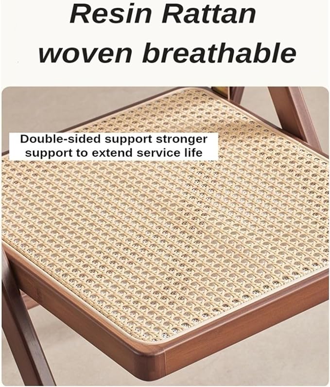 Adjustable Office Computer Chair with Armrest 1pcs Indoor Solid Wood Frame Foldable Dining Chairs with Rattan Backrest(Log Color)