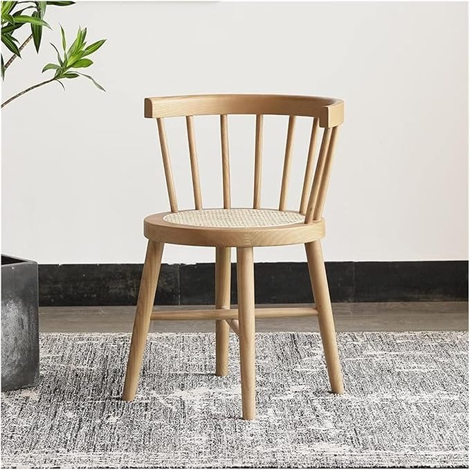 Adjustable Office Computer Chair with Armrest Solid Wood Chair Home Dining Chairs Balcony Leisure Single Back Chairs Rattan Chair(Walnut Color)