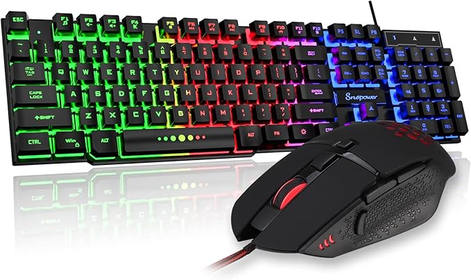 Gaming Keyboard and Mouse Combo RGB Rainbow Backlit Gaming Keyboard USB Wired 4 Color Breathing Gaming Mouse for PC Laptop Computer Game or Work