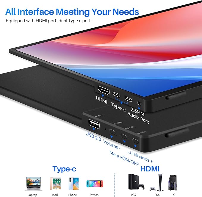 14 Inch Touchscreen Portable Monitor 1200P Slim and Lightweight Bezel less FHD IPS HDR Gaming Monitor Laptop Travel Sub-Monitor with Built-in Speakers and VESA for Laptop Mac PC Xbox PS4/5 Switch
