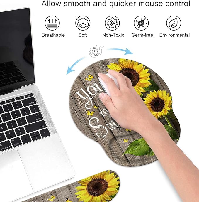 Keyboard Wrist Rest and Mouse Wrist Rest Pad Set with CoastersNon-Slip Rubber Base Ergonomic Gaming Mousepad for Home Office Working Studying Easy Typing &amp Pain Relief You are My Sunshine Sunfl