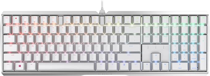 Cherry MX 3.0 S Wired Mechanical Gaming Keyboard. Aluminum Housing Built for Gamers w/MX Red Switches. RGB Backlit Color Display Over 16m Colors. from The Makers of MX. Full Size. Pure White.