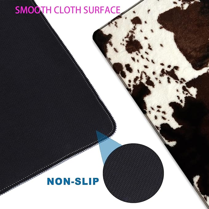 Large Gaming Mouse Pad + Mouse Wrist Rest Pad + Coaster Combination 31.5 x 11.8 Durable Non-Slip Extension Table Mat Suitable for Office and Home Cow Hide Print