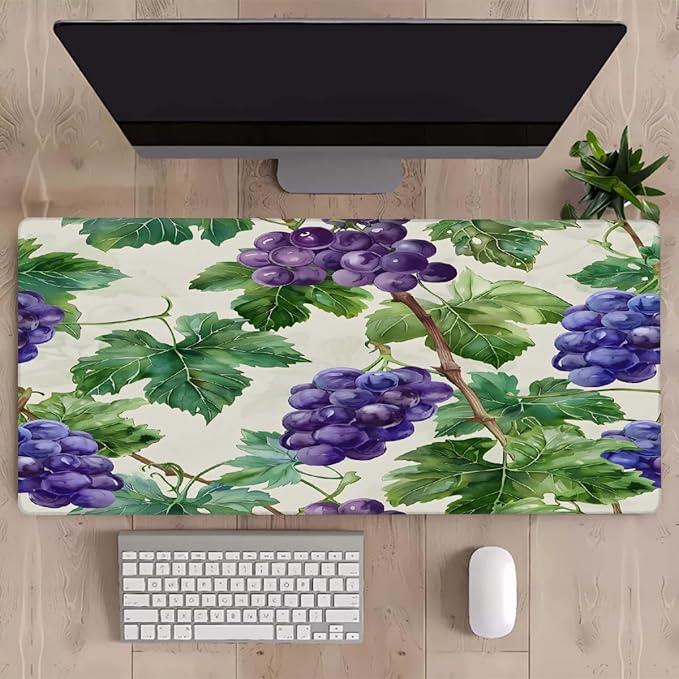 Fruit Purple Grape Leaf Large Mouse Pad Gaming Mousepad Desk Mat for Desktop Computer Keyboard Waterproof Mouse Mat Desk Pad with Non-Slip Base for Game School Office Home 35.4 x 15.7