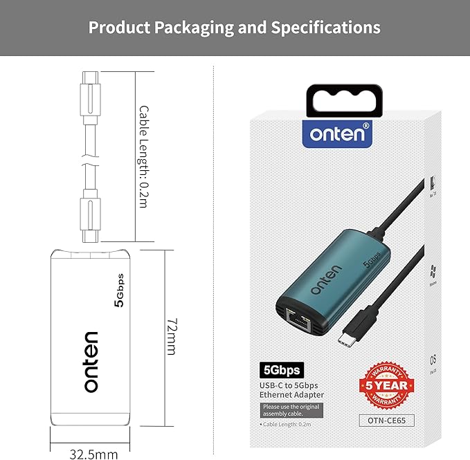 USB-C to Ethernet Adapter - 5Gbps High-SpeedUSB-C to RJ45 5000Mbps Ethernet LAN Network Adapter Thunderbolt 4/3 Compatible for iPhone 15 Pro/Max MacBook Pro/Air 2023 iPad ProiMac and More（5G