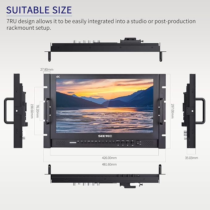 SEETEC P173-9HSD-RM 17.3 7RU Rack Mount Broadcast LCD Director Monitor with 3G-SDI HDMI YPbPr Input and Output Full HD 1920×1080