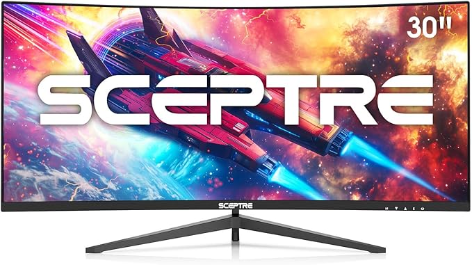 New! Sceptre Curved 30-inch Gaming Monitor 200+Hz FreeSync Build-in Speakers 2560 x 1080p HDMI DP Machine Black 2026 (C305B-200UN Series)