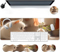 Large Mouse Pad Wrist Support SetDesk Pad+Keyboard Wrist Rest+Mouse Pad Wrist Support+Coaster4in1 XXL Big MousepadErgonomic Design Gaming Mat for Home Office TableCute White Cat