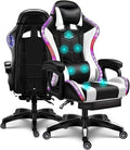 Gaming Chair for Adults with Speakers Massage Computer Office Chair RGB Gamer Chair with Footrest and Lumbar Support Music Video Game Chair High Back PU Leather Ergonomic Desk PC ChairWhite