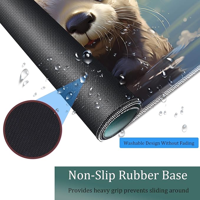 Large Game Mouse Pad + Wrist Support Pad + Coffee Coaster Desk Pad with Sewn Edges Anti-Slip Set pad Suitable for Office Work and Home - Cute Otter