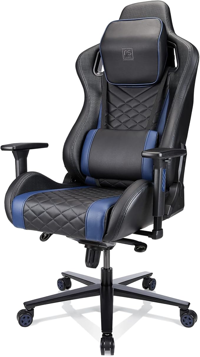 Realspace RS Gaming™ Davanti Vegan Leather High-Back Gaming Office Chair Black/Blue BIFMA Compliant