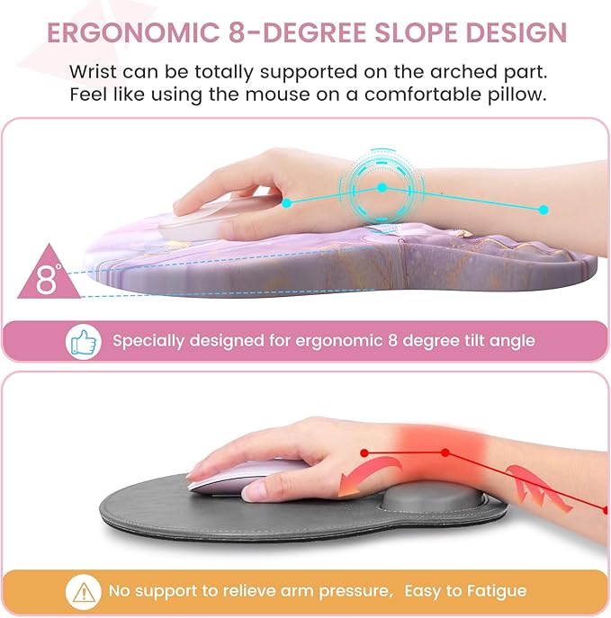 Pink Desk Mat Large Mouse Pad with Wrist Rest Ergonomic Keyboard Wrist Support Carpal Tunnel Mousepad XXL Cushion with Coaster Set Computer Keyboard Mat Pink Marble