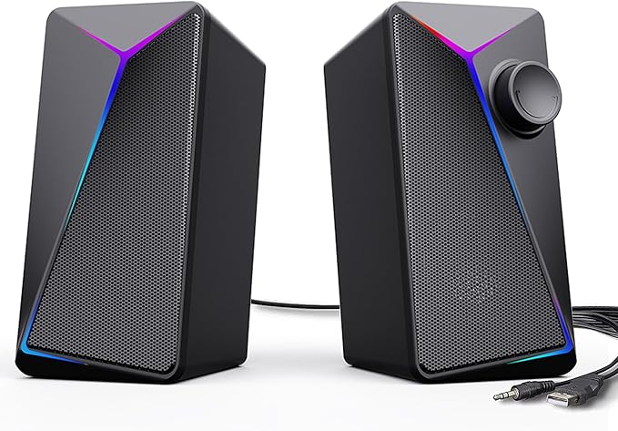 ROSON Computer Speakers Gaming PC Speakers with Enhanced Bass and Volume Control Stereo 2.0 USB Powered 3.5mm Aux Multimedia Speakers for Laptop/Desktop/Tablets/Phone